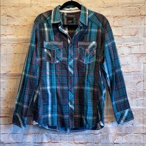 Various Artists button down shirt plaid blue